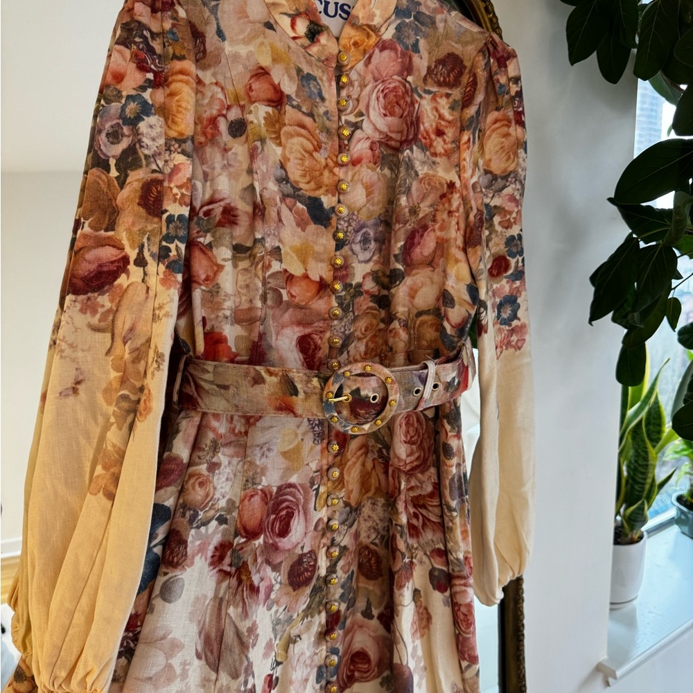 Zimmermann Cream Floral-Print Midi Dress with Belt - Picture 8 of 16